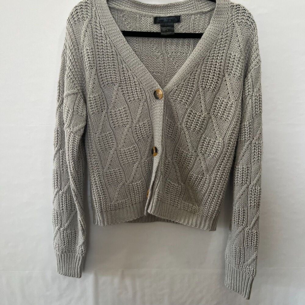 Love & Whimsy Los Angeles Crop Cardigan Button V-Neck Women’s L Cozy Preppy
